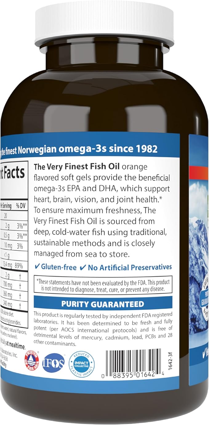 Carlson - The Very Finest Fish Oil 700 mg Omega-3s Norwegian Wild-Caught Fish Oil Sustainably Sourced Fish Oil Capsules Orange 240 Softgels