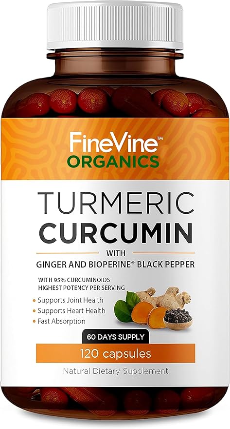 Turmeric Curcumin with BioPerine Black Pepper and Ginger - Made in USA - 120 Vegetarian Capsules for Advanced Absorption Joints Support
