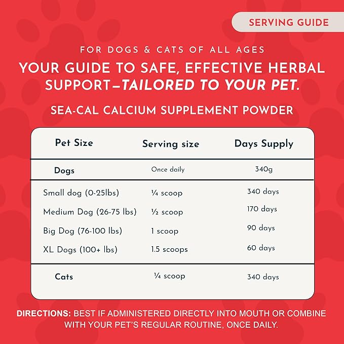 Animal Essentials Sea-Cal - Pure Seaweed Calcium Powder for Dogs with Magnesium Joint Supplement for Dogs &amp Cats for Healthy Bones &amp Teeth Joint Health Vegan Icelandic Seaweed Calcium - 12