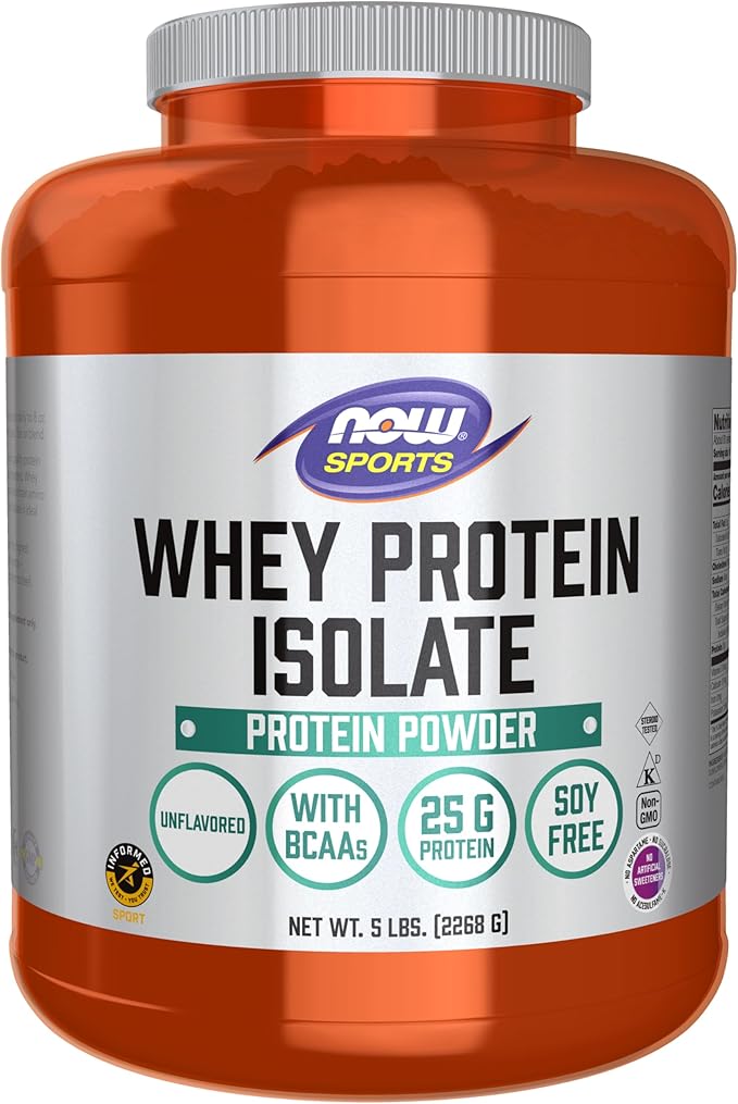 NOW Foods Sports Nutrition Whey Protein Isolate 25 g With BCAAs Unflavored Powder 5-Pound