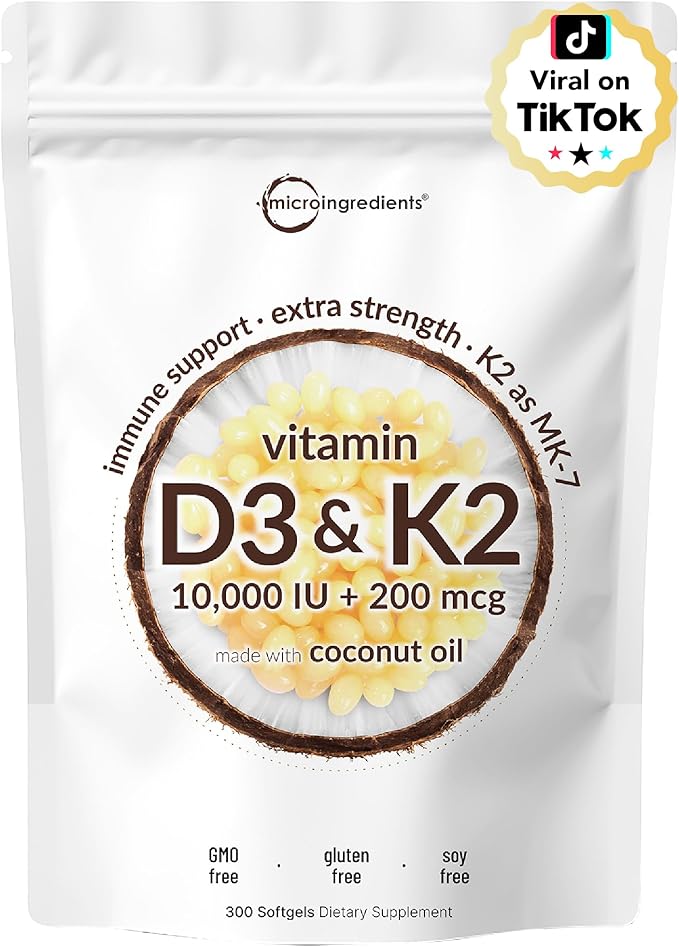 Micro Ingredients Vitamin D3 10000iu + K2 200mcg Softgels &amp Resveratrol NAD Supplements 3000mg Veggie Capsules | 2 Pack | D &amp K Sunshine Vitamins | Antioxidant Blend with Quercetin &amp Ber