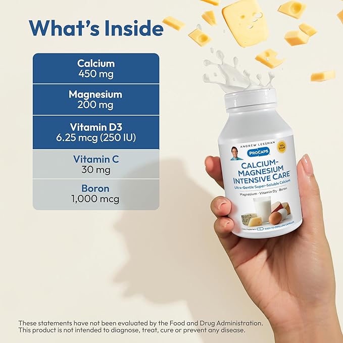 ANDREW LESSMAN Calcium Magnesium Intensive Care 720 Capsules - Bone and Skeleton Health Essentials. Easy to Swallow Capsules Super Soluble Fine Powder. Gentle to Even The Most Sensitive Stomachs