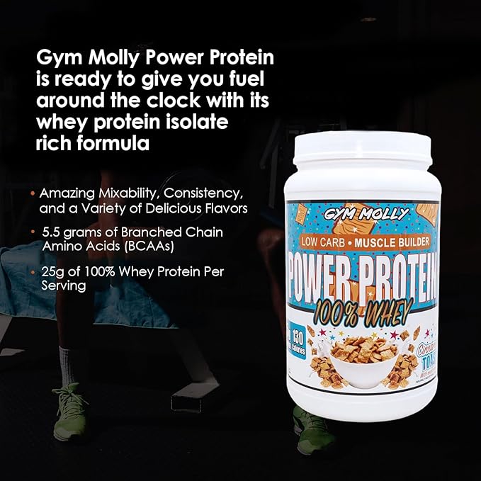 Gym Molly Power Protein Powder 100% Whey Protein Isolate 25g of Protein 5.5g BCAAs Fast Absorbing - Ready to Give You Fuel Around The Clock - 2lbs Cinnamon Flavored