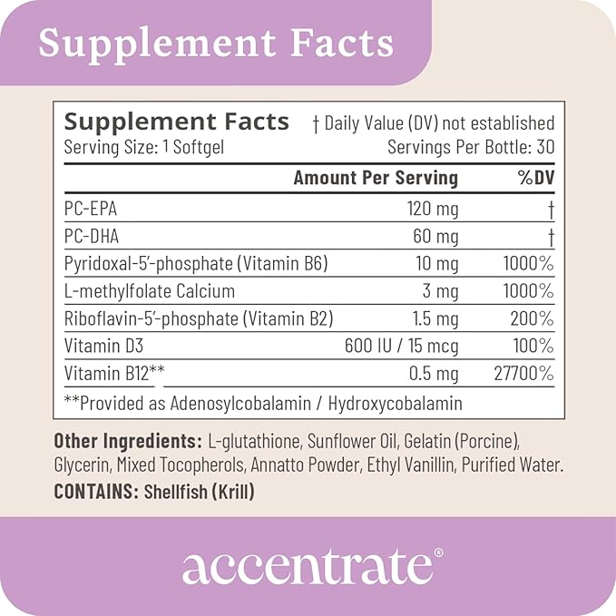 Brain Supplement for Natural Focus &amp Attention | for Kids | Active B Vitamin &amp Omega-3 Combo | Vitamin B Complex w/Omega 3 Fatty Acids EPA &amp DHA | Omega-3s in Small Pill | L-MTHF B12 P5P