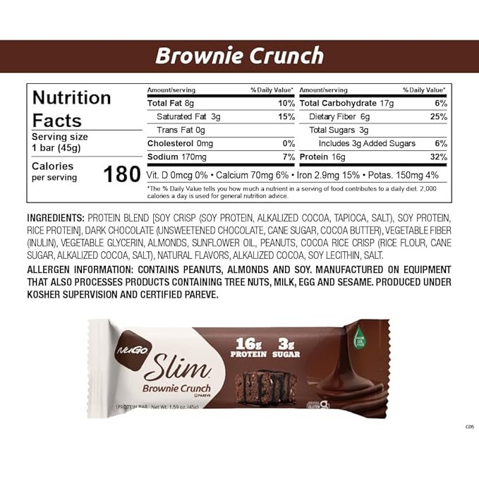 NuGo Slim Variety - Brownie Crunch 12 Bars &amp Raspberry Truffle 12 Bars Low Net Carb Keto Friendly Gluten Free 24 Count