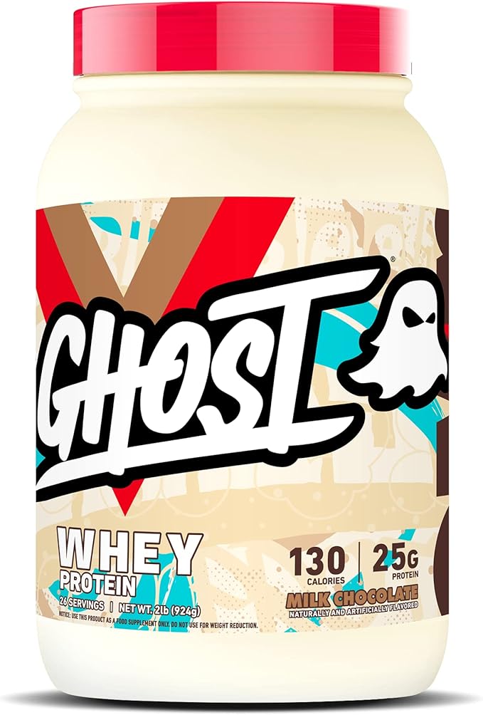 GHOST Whey Protein Powder Milk Chocolate - 2LB 25G of Protein - Whey Protein Blend - ­Post Workout Fitness &amp Nutrition Shakes Smoothies Baking &amp Cooking - Soy &amp Gluten-Free