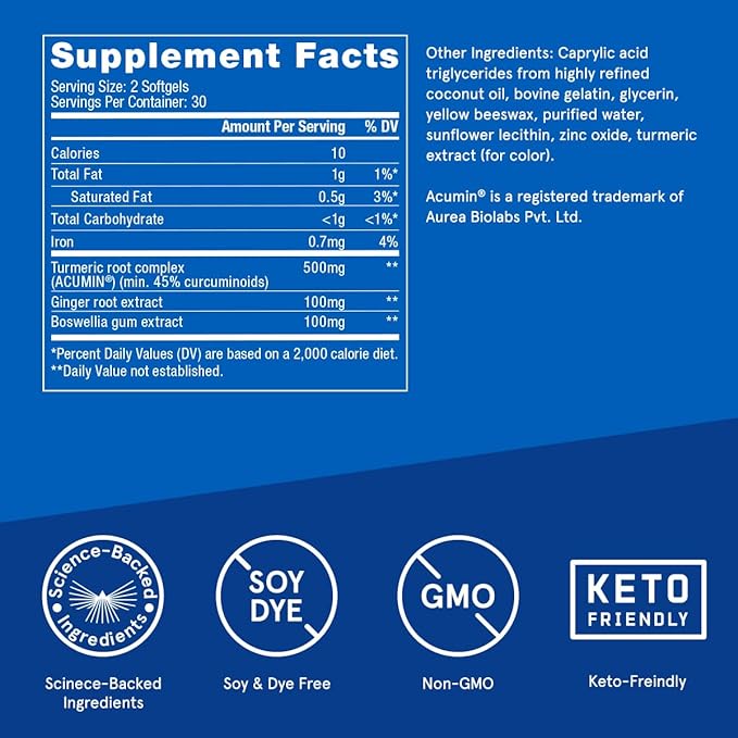 Bulletproof Turmeric Curcumin Complex Inflammation Response Softgels 60 Count Keto Supplement for Joint and Inflammation Support Antioxidant Support