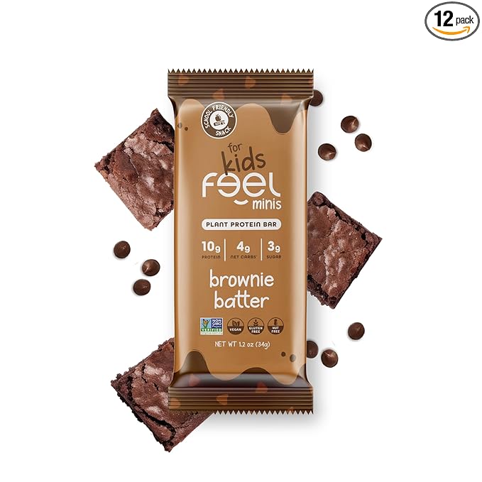 Feel Bar Minis – Kids Protein Bars | Brownie Batter – 12 Pack | 10g Plant Protein | 100 Calories | No Added Sugar | + Daily Veggies | Gluten Free No Nuts No Soy No Dairy No Grains