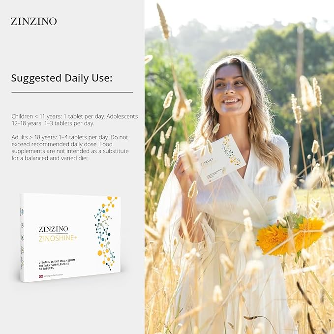 ZinoShine+ - Vitamin D3 &amp Magnesium Supplement for Immune Support Energy Muscle Bone &amp Teeth Health - Reduces Fatigue - 60 Tablets