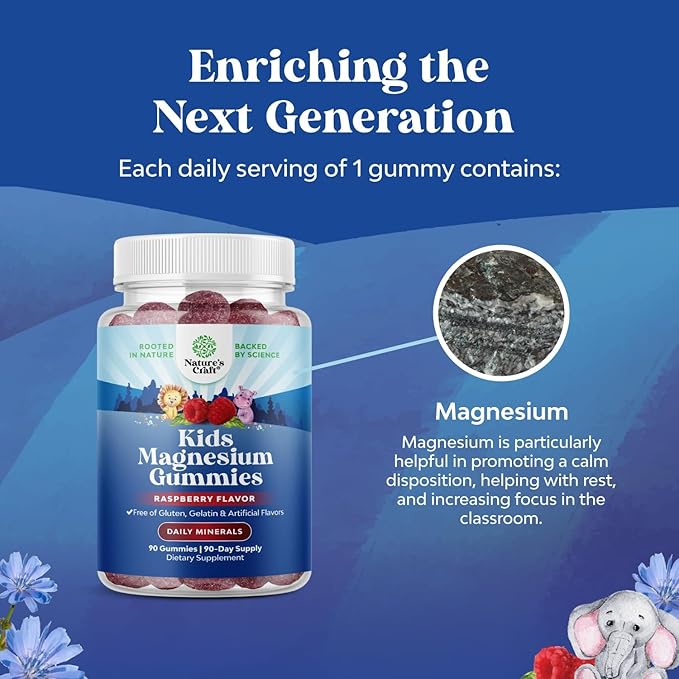 Bundle of Kids Magnesium Gummies - Supplement for Nerve Health Muscles &amp Healthy Heart Support and Plant Based Kids Multivitamin Gummies - Multivitamin for Immunity Support with Vitamins A C D3
