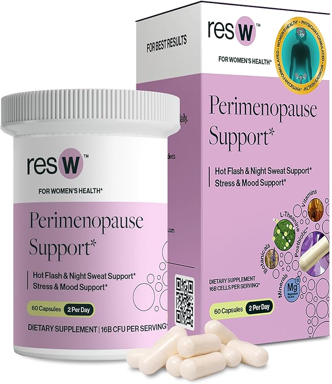 resW Perimenopause Postbiotic Supplement for Women - Hot Flash Support Night Sweat Relief Hormone Free Vegan Gluten Free Non GMO Plant Based Gut Health Support - 60 Capsules