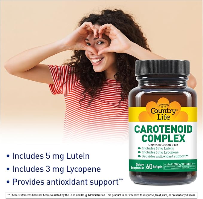 Country Life Carotenoid Complex with Lutein Lycopene and Astaxanthin 60 Softgels Antioxidant Support