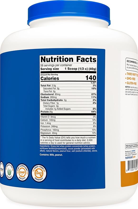Nutricost Grass-Fed Whey Protein Concentrate (Chocolate Peanut Butter) 5LBS