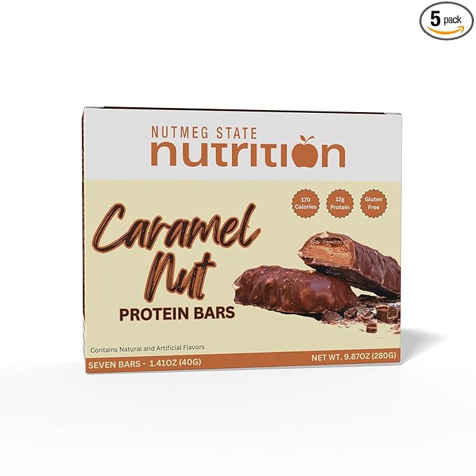 HEALTHWISE CARAMEL NUT BAR - 35 SERVINGS (5 BOXES) - HIGH PROTEIN - LOW CARB