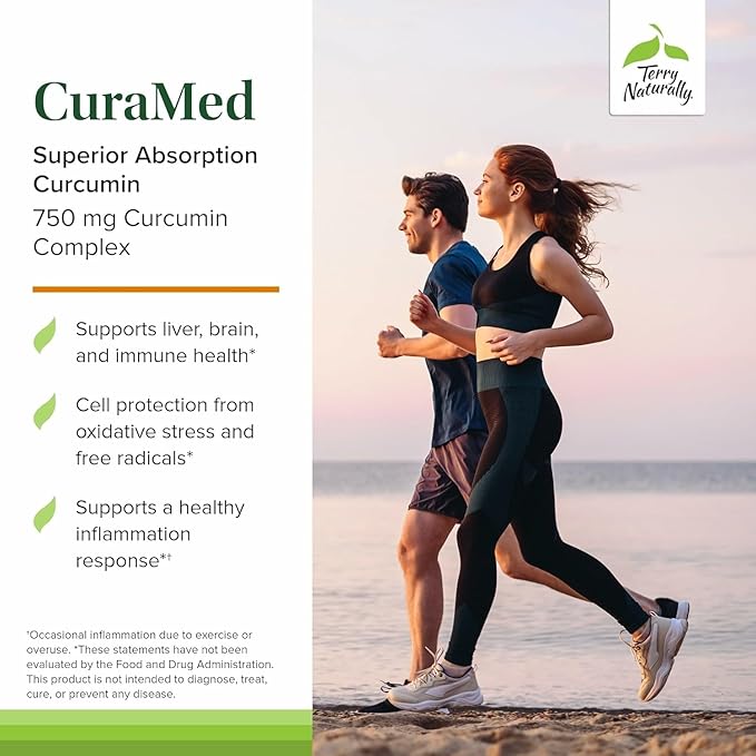 Terry Naturally CuraMed 750mg - Antioxidant Supplement for Brain &amp Heart Health - Supplement with High-Potency Curcumin Complex - Kidney Liver &amp Immune Health Support - 60 Softgels (Pack of 3