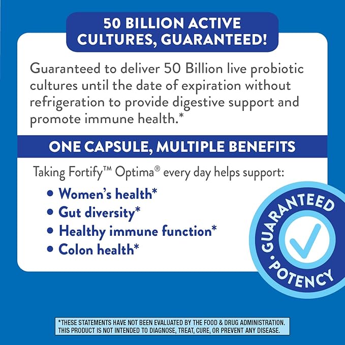 Nature's Way Fortify Optima Women's Probiotics 50 Billion Live Cultures 7 Strains Supports Digestive and Immune Health* 30 Capsules (Packaging May Vary)