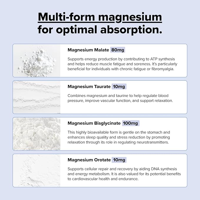 COMPLEMENT Magnesium - 4 Bioavailable Forms Complex - Malate Taurate Bisglycinate Orotate - Supplement for Relaxation Muscle Recovery Stress Reduce - 200mg 60 Vegan Capsules (30 Servings)