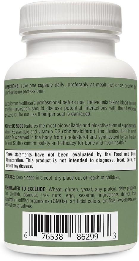 HormoneSynergy RetzlerRx® Vitamin K2 + D3 5000 IU Supplement – High Potency Vitamin D3 (Cholecalciferol) with Vitamin K2 MK-7 – Supports Bone &amp Immune Health – 120 Capsules