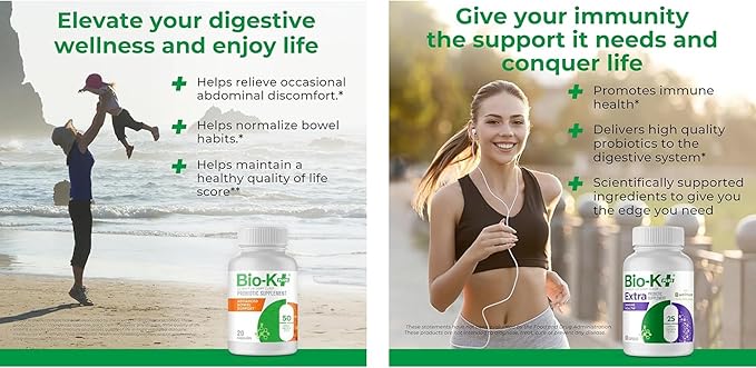 Bio K+ Vegan Probiotic Bundle – Immune Health w/Wellmune 25B CFU (60 Caps) + Advanced Bowel Support 50B CFU (20 Caps) 2 Products for Gut Immunity &amp Digestive Balance Delayed Release