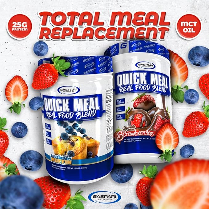 Gaspari Nutrition Quick Meal Total Meal Replacement Protein Shake Complete Protein from Beef Protein Isolate Egg White Protein and Greek Yogurt Protein (2.75 lbs Chocolate Covered Strawberries)