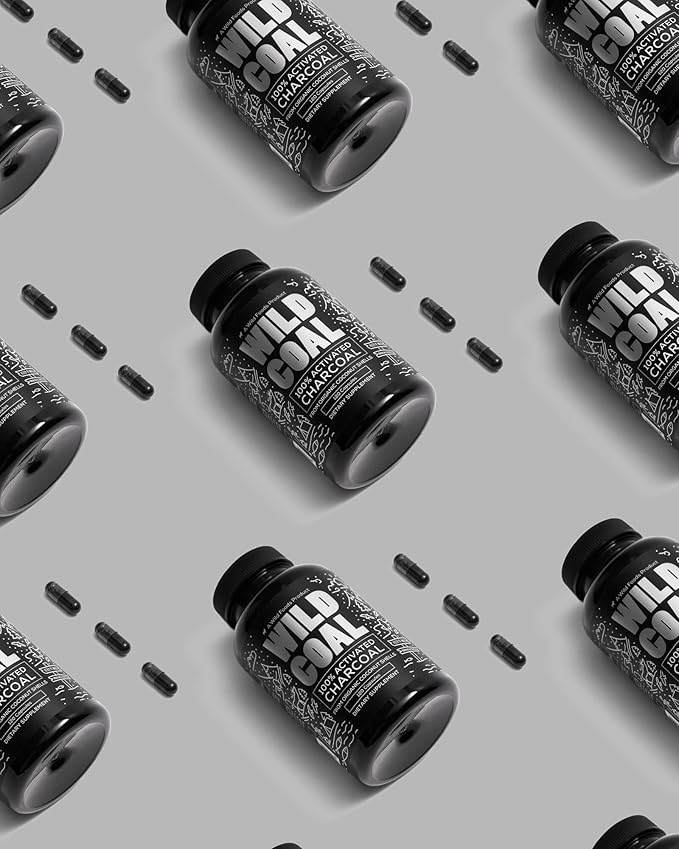 Wild Foods Activated Charcoal Capsules | 100% Organic Coconut Shells Active Tablets for Bloating Relief | Lab Tested &amp Non-GMO Detox Pills | USA (Two Bottles - 120 Capsules)
