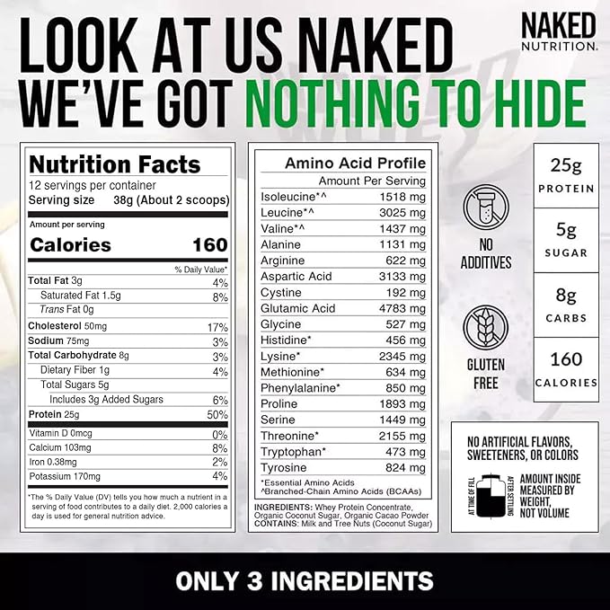 NAKED Chocolate Whey Protein Powder 1LB (12 Servings) Pure Micronized Creatine Monohydrate 500g (100 Servings) – Grass-Fed Bulk Non-GMO Gluten Free Soy Free