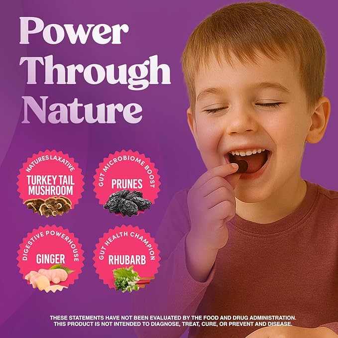 Fungiments Super Prune Kids – Constipation Relief &amp Digestive Support Turkey Tail Mushrooms Prebiotic Fiber Rhubarb Ginger &amp Chamomile – Gut Health Debloating &amp Regularity (30 Gummies