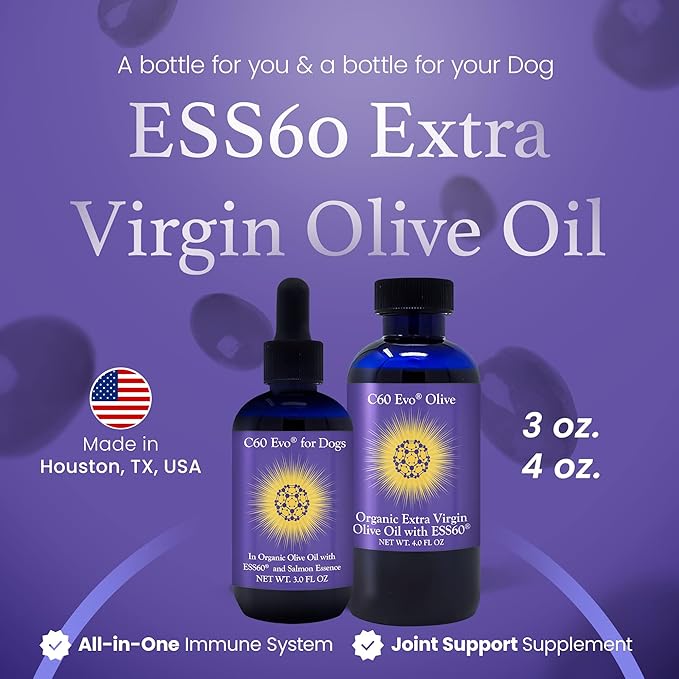 Dog Lover Set - A Bottle for Each of You Pure ESS60 in Extra Virgin Olive Oil for Humans and Canines Dog Supplements Must-Have Pet Supplies and Dog Products