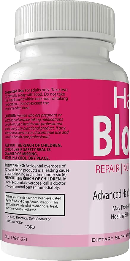 Hair Bloom Hair Growth Pills Skin and Nails Supplement - Advanced Unique Hair Growth Vitamins and Minerals with Biotin - Gluten Free 60 Capsules