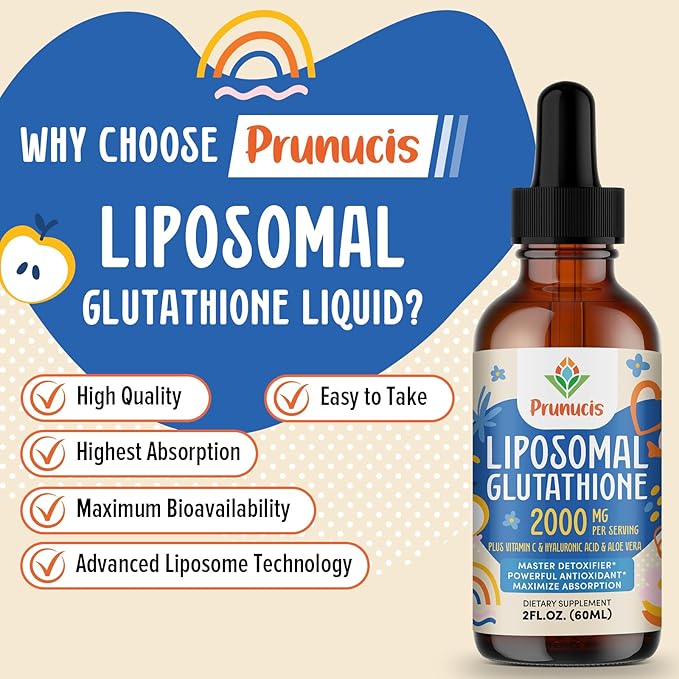 2000MG Liposomal Glutathione Liquid 98% Absorption Active Form L-Glutathione Supplement Vegan Friendly Powerful Antioxidant Complex for Immune System Aging Defense Detox 2 FL.OZ
