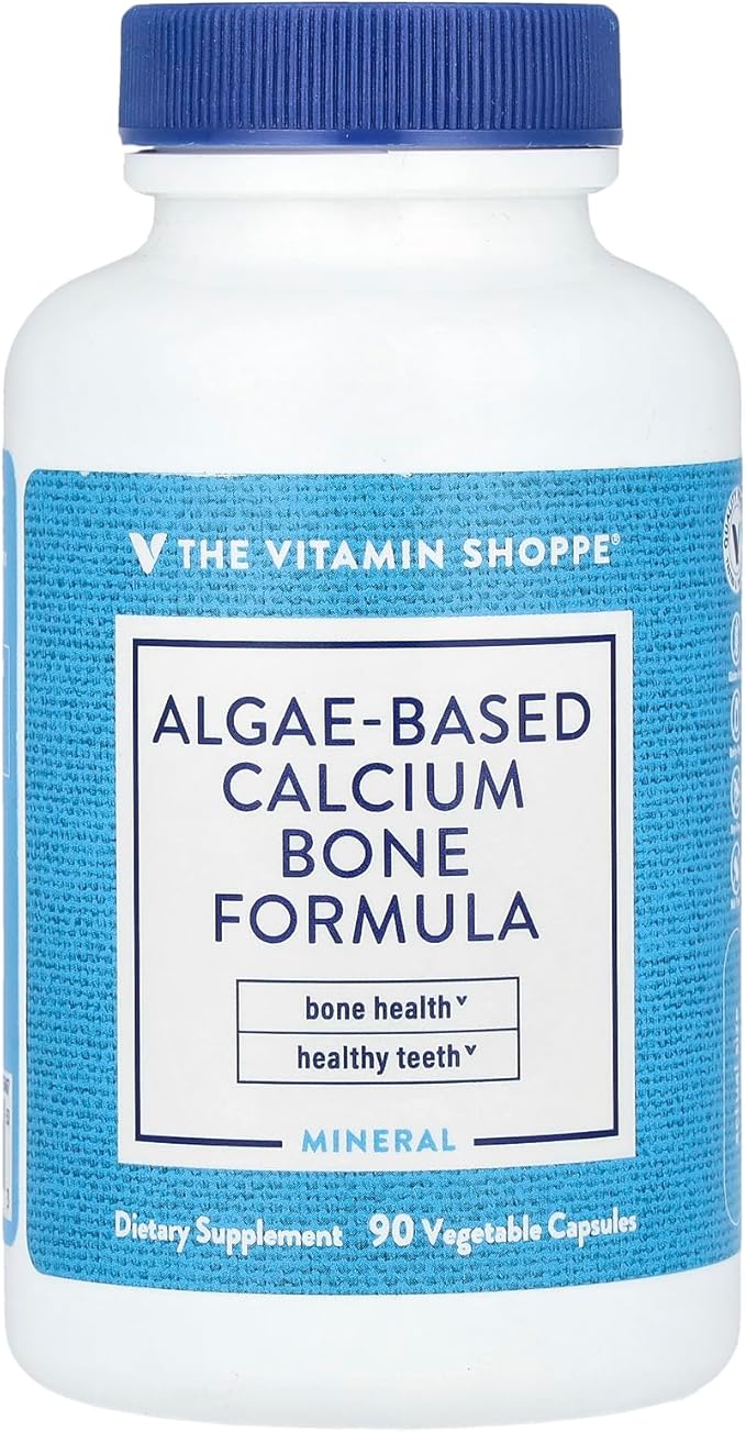 The Vitamin Shoppe Plant-Based Algae Calcium - Bone Health Formula | with Magnesium D3 K2 | 90 Veggie Caps | Vegan Whole Food