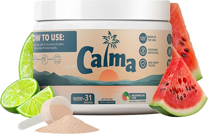 Calma – Watermelon Lime Calming Drink Mix Magnesium Glycinate &amp Citrate with KSM-66 Ashwagandha L-Theanine &amp Vitamin D3 (CELLg8) – Sugar Free Non-GMO – 31 Servings