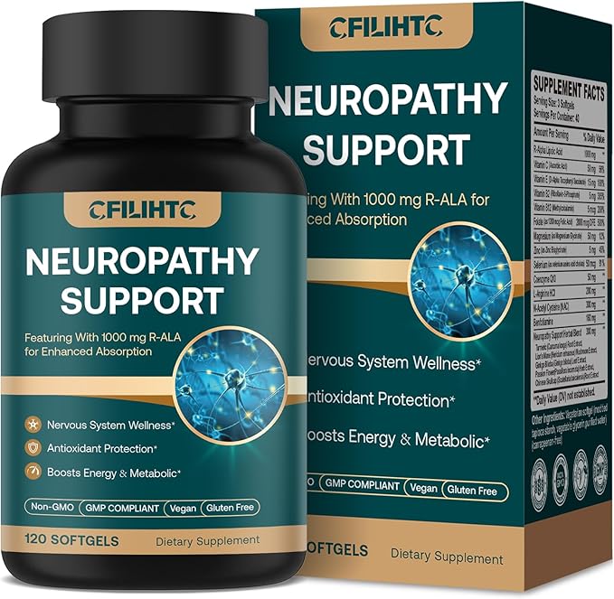 Neuropathy Support Nerve Supplement – Advanced R-Alpha Lipoic Acid Supplement with Benfotiamine NAC &amp B-Complex for Nerve Health Antioxidant &amp Cellular Energy - Vegan 120 Softgels