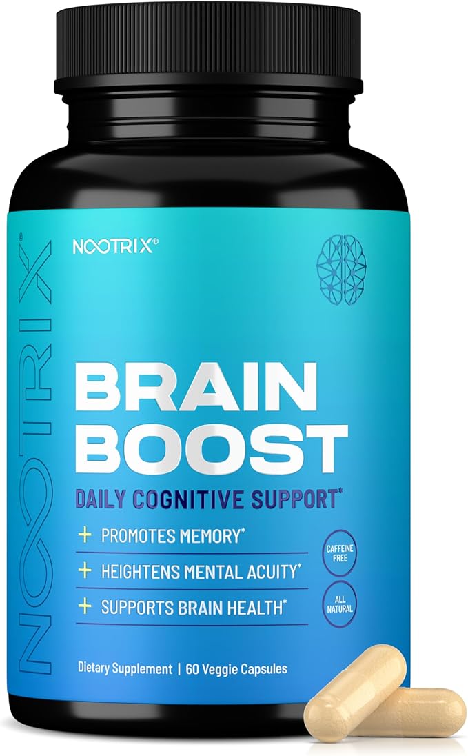 Nootrix Brain Boost Nootropic Supplement | Supports Memory Mental Focus Cognitive Health &amp Energy | Promotes Healthy Mood &amp Brain Function | Ginkgo Biloba &amp DMAE | 60 Capsules