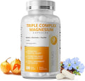 Triple Magnesium Complex - Magnesium Glycinate Taurate &amp Malate Supplement with Omega3 Ashwagandha GABA for Sleep Brain Heart &amp Muscle Support - High Absorption and Gentle Vegan 120 Caps