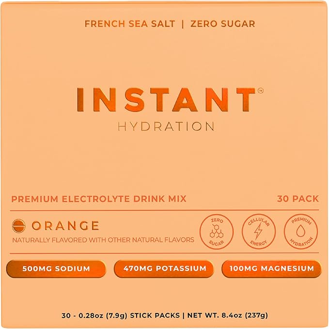 Instant Hydration Electrolytes Powder Packets - Citrus Orange Drink Mix - Zero Sugar - Keto Vegan Gluten-Free Non-GMO - Boost Recovery Brain Health Muscle &amp Tissue Support- 30 Sticks