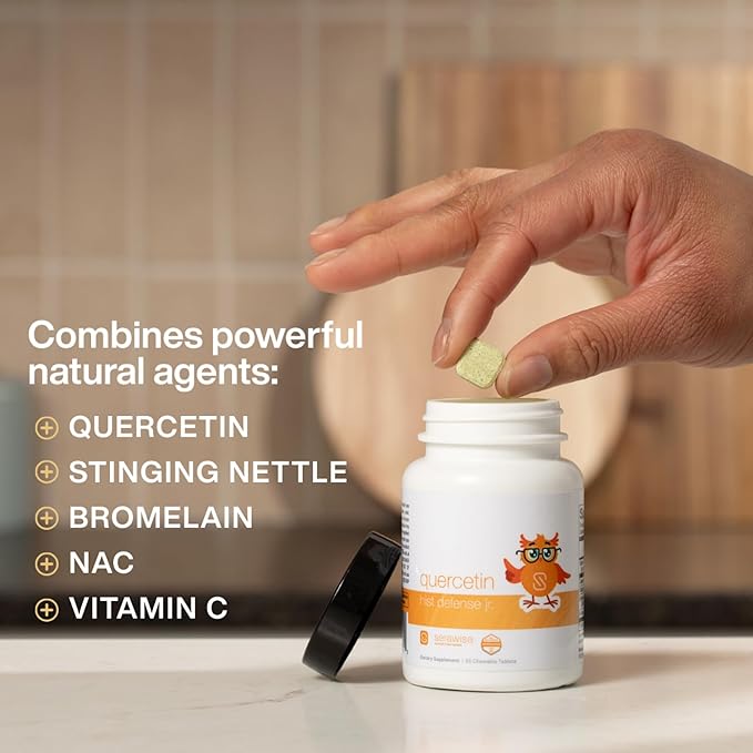 Quercetin Hist Defense Jr. By Dr. Ana Maria Temple | Natural Seasonal Support for Kids | With Quercetin Stinging Nettle Bromelain NAC and Vitamin C | 60 Chewable Tablets