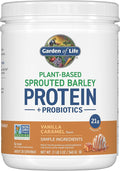 Garden of Life Plant-Based Sprouted Barley Protein Vanilla Caramel with 21g Protein 0g Sugar &amp Clean Ingredients Upcycled Barley Probiotics Non-GMO use in Shakes Smoothies &amp Baking 20