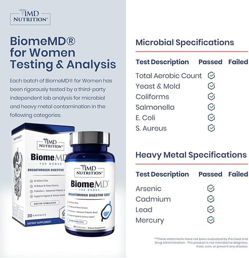 1MD Nutrition BiomeMD Probiotics for Women - Daily Prebiotics and Probiotics for Women - More Than 60 Billion CFUs 15 Strains - Womens Probiotic to Support Urinary &amp Vaginal Health - 30 Capsules