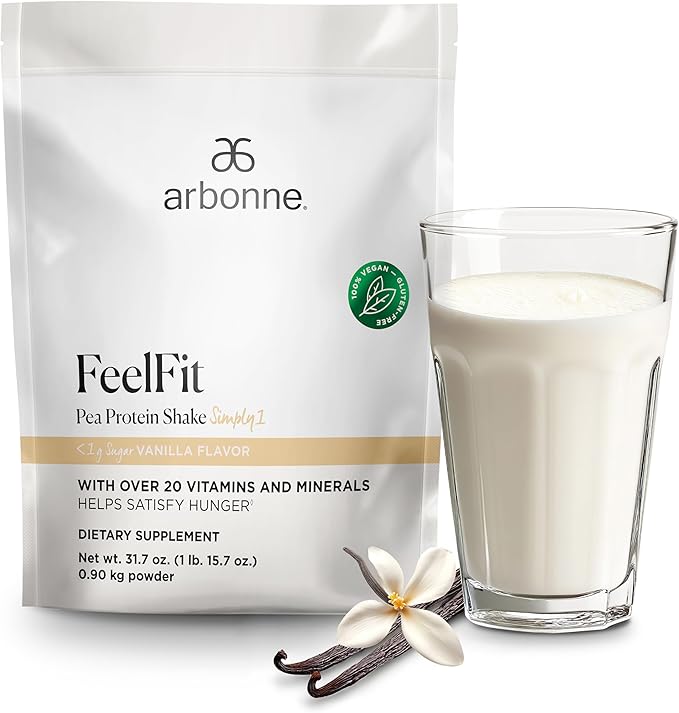 Arbonne Feelfit Pea Protein Shake - Daily Supplement Powder Vegan Protein for Support of Overall Health Energy and Well-Being Vanilla