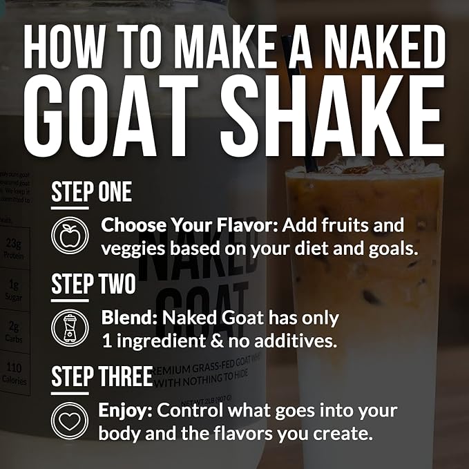 NAKED Goat - Pasture Fed Goat Whey Protein Powder from Small-Herd Wisconsin Dairies 2Lb Bulk GMO Free Soy Free. Easy to Digest - All Natural - 23 Grams of Protein - 30 Servings