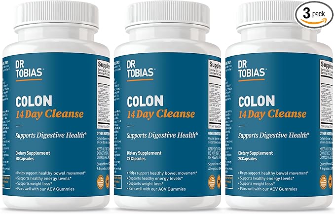 Dr. Tobias Colon Cleanse - Constipation Relief &amp Gut Health Support for Women &amp Men | 14 Day Colon Cleanser for a Gentle Colon Detox &amp Gut Flush - 3 Bottles of 28 Capsules