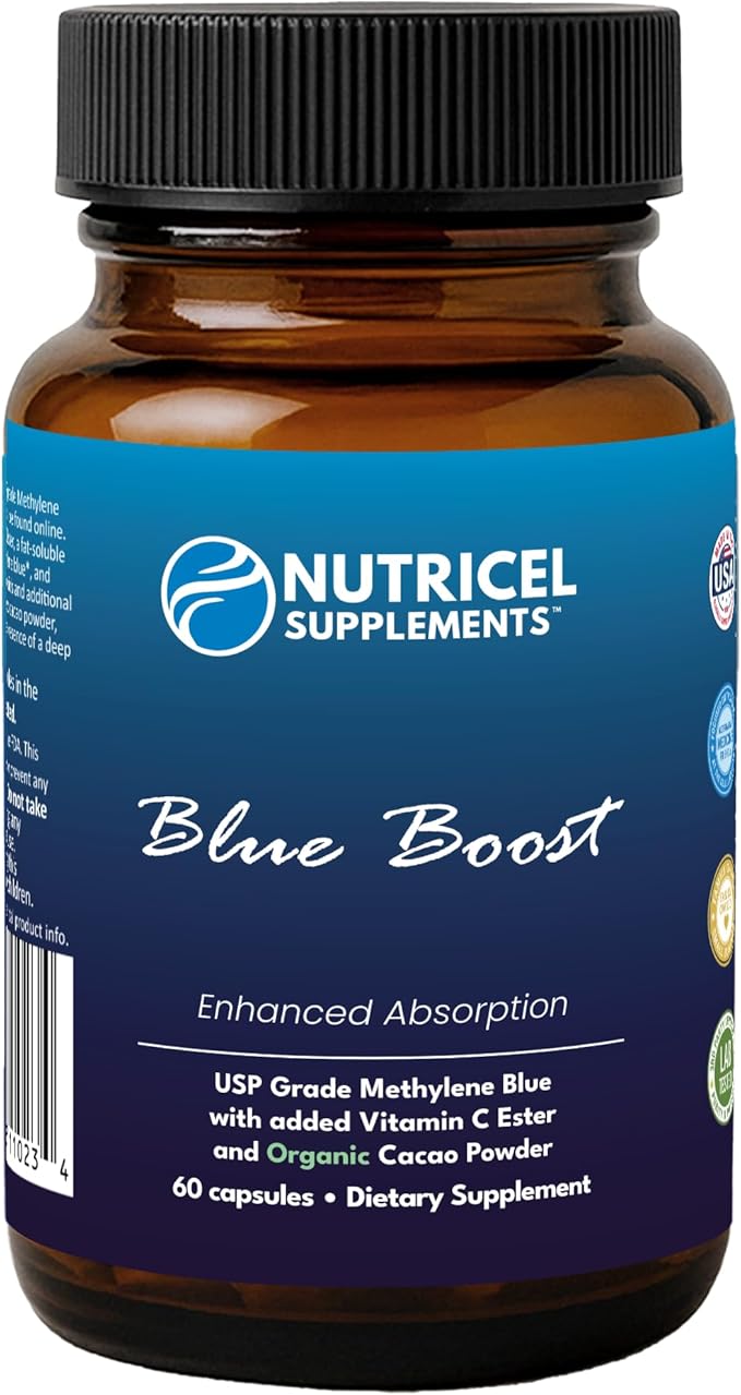 Methylene Blue Capsules - Pharmaceutical Grade Supplement - Made in America - 12mg (USP Grade) with Vitamin C Ester Enhanced Absorption - Third Party Tested (60ct)