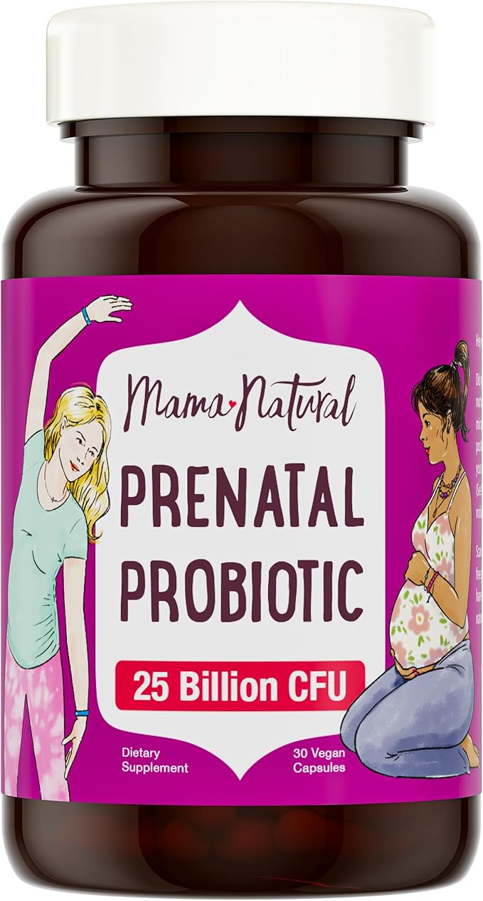 Mama Natural Prenatal Probiotics for Women – Gut &amp Immune Support for Pregnancy Breastfeeding &amp Postpartum* | 25 Billion CFU 12 Strain Probiotic &amp Prebiotic Blend to Support Mom and Baby