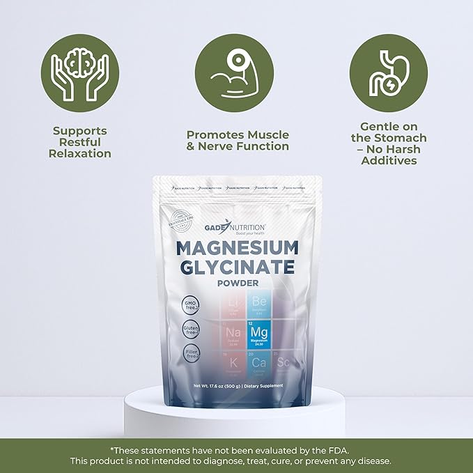 Gade Nutrition Pure Magnesium Glycinate Powder| Non-GMO Gluten-Free Filler Free Highly Absorbable | USA Made