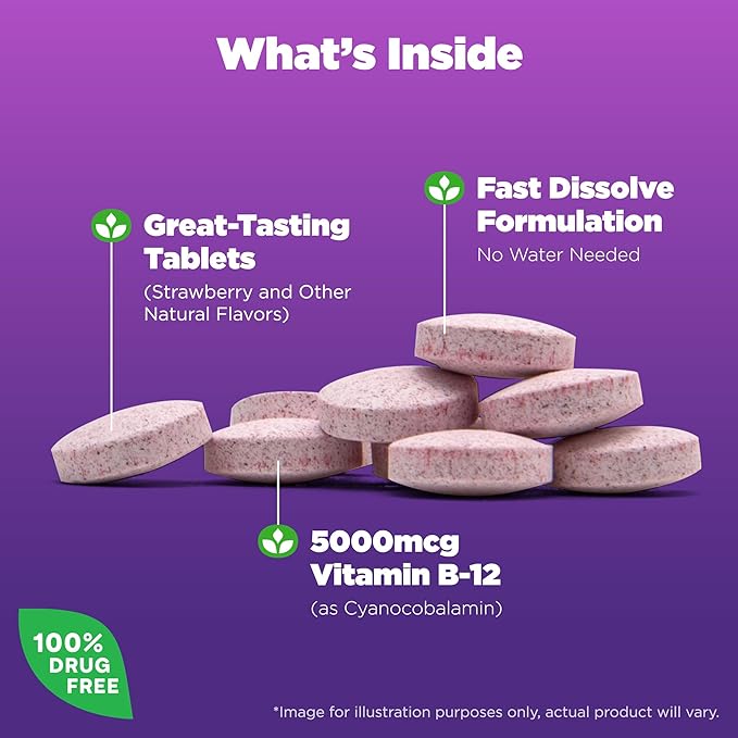 Natrol Vitamin B-12 5000mcg 200 Tablets &amp Biotin 10000mcg 60 Tablets for Cellular Energy Healthy Nervous System Hair Skin and Nails