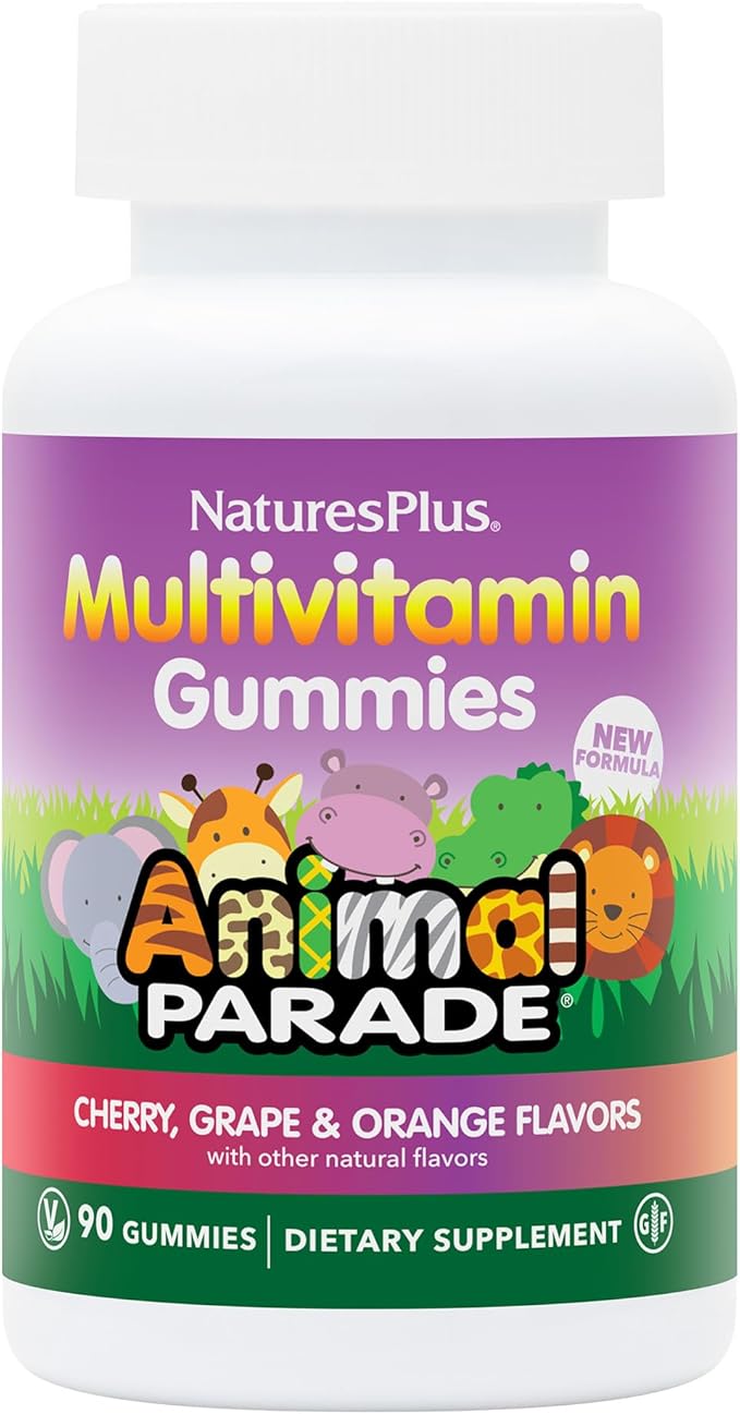 NaturesPlus Animal Parade Multivitamin Children's Gummies - 90 Count - Assorted Cherry Grape &amp Orange Flavors - Supports Immune System - Vegetarian Gluten Free - 30 Servings
