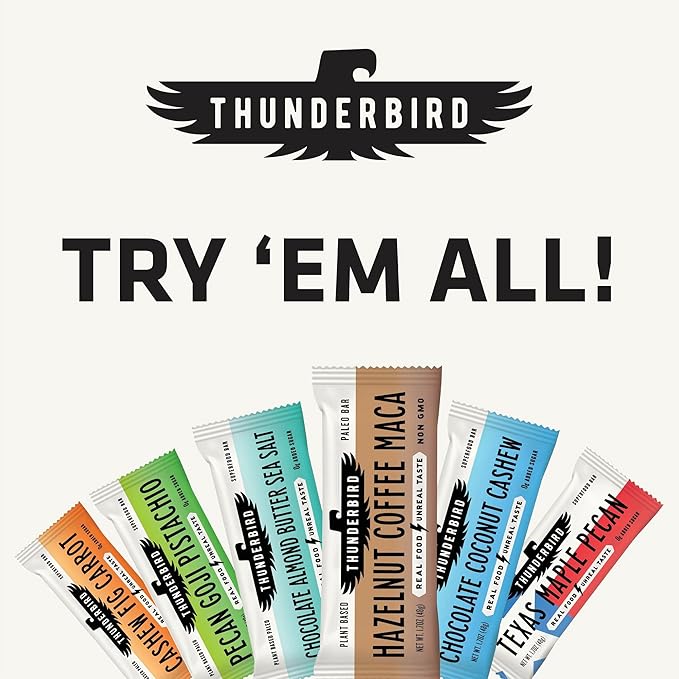 Thunderbird Bars Energy Snack Gluten-Free with Protein Healthy Real Food Vegan Paleo Non-GMO No Added Sugar Snickerdoodle Cashew Tahini Flavor (12 Count 1.7 oz. Bars)