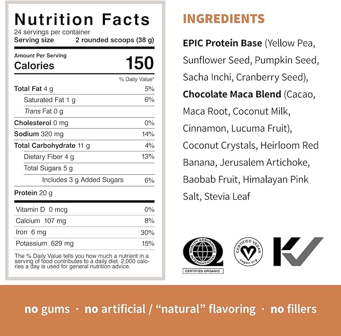 Sprout Living Epic Protein Bundle - Original Chocolate Maca &amp Vanilla Lucuma (20g Organic Plant-Based Protein Powder Vegan Superfoods) | 2lb 24 Servings
