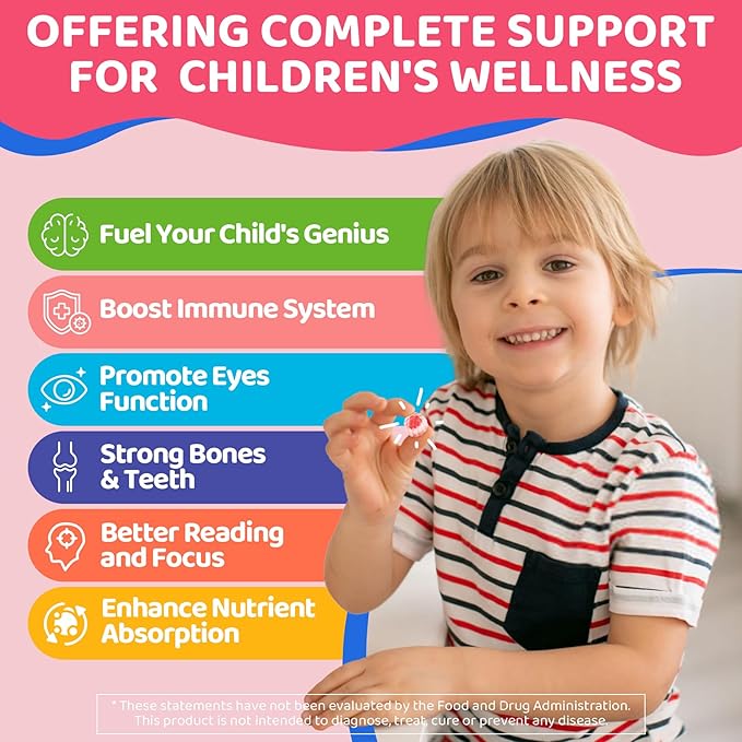 Kids Omega 3 Gummies for 4+ with DHA Vitamins D3 K2 C B6 Methyl B12 Luetin &amp PS No Fish Taste Sugar Free Omega 3 Fish Oil Alternative for Children for Brain Bone Eyes Focus Immunity 60Cts